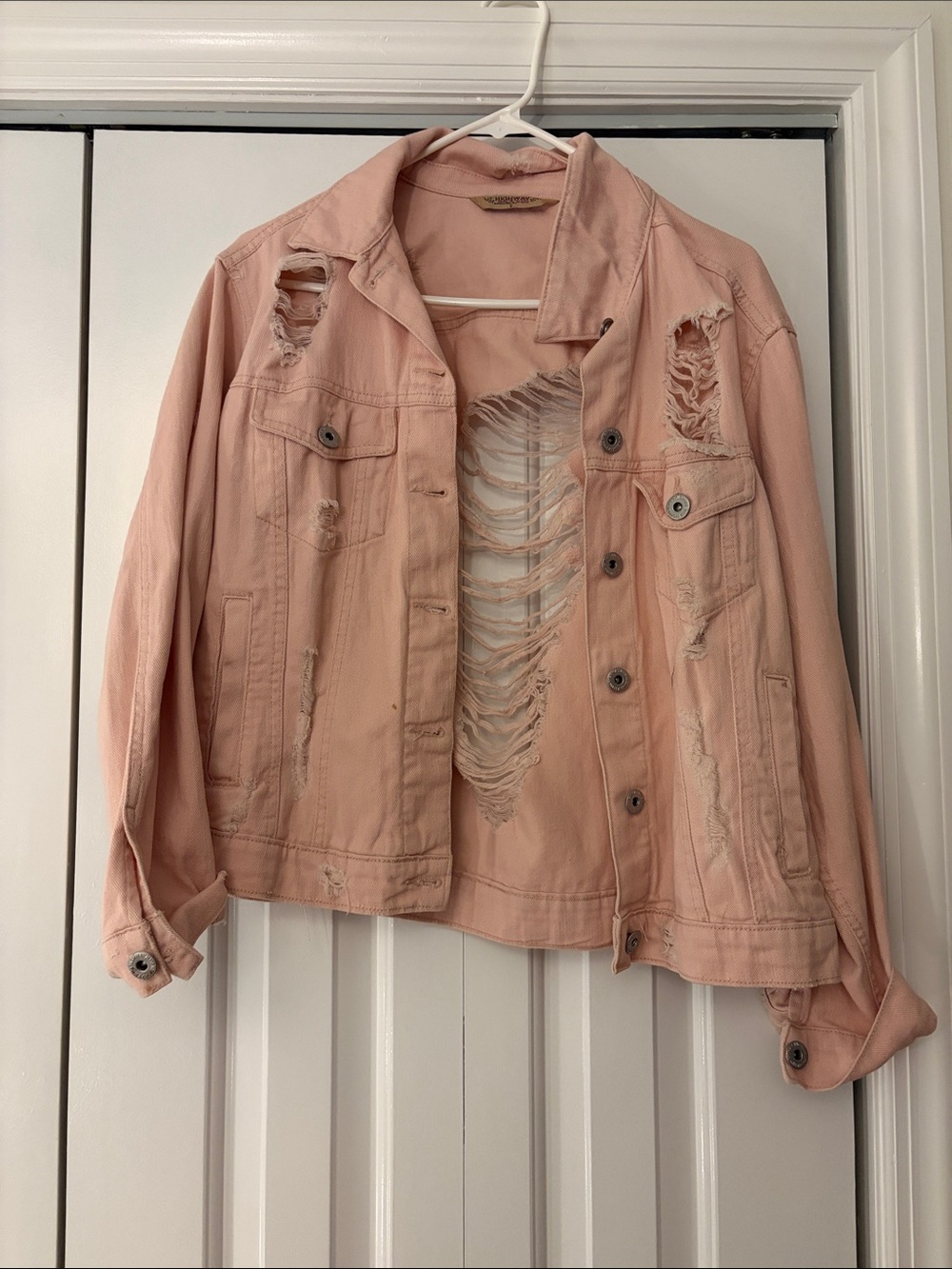 Highway Jeans Distressed Blush Pink Denim Jacket